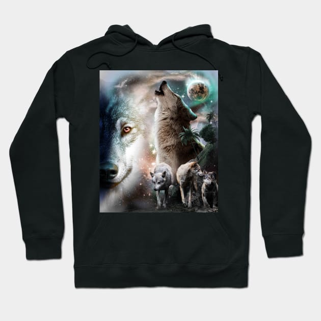 Space Wolves Wolf Howling At Moon Hoodie by Random Galaxy